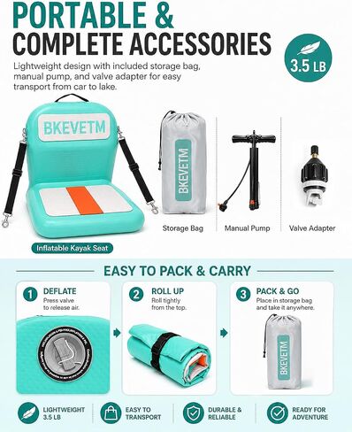 Upgraded Inflatable Kayak Seat and SUP Paddle Board Seat with Back Support | Zinc alloy buckles, 3.3in cushion, EVA/PVC build, pump, valve adapter and bag for SUP, kayak, canoe, boat, fishing trips in Saudi Arabia