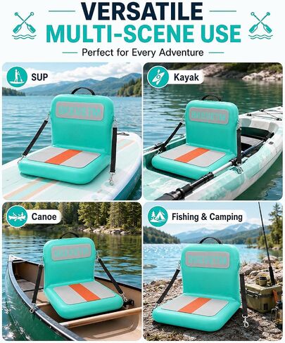 Upgraded Inflatable Kayak Seat and SUP Paddle Board Seat with Back Support | Zinc alloy buckles, 3.3in cushion, EVA/PVC build, pump, valve adapter and bag for SUP, kayak, canoe, boat, fishing trips in Saudi Arabia