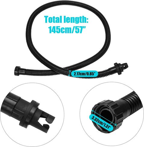 Paddle Board Pump Hose SUP Adapter Set - Inflation Tube Corrugated Plastic Hand Pump Valve Connector Swivel, Replacement Accessory for Inflatable Boat Raft Kayak Surfboard Mattress, Black in Saudi Arabia