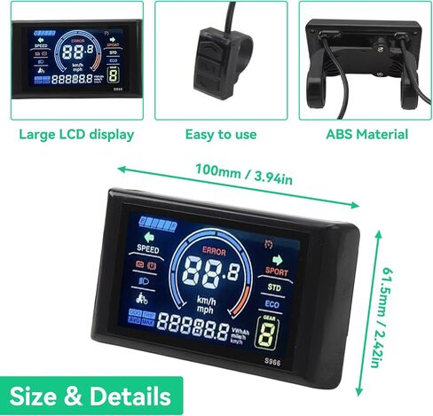 24‑72V Electric LCD Display, Water Proof S966 Display Meter Control Panel Lightweight Large Screen Bicycle Controller Panel for 22.2mm/0.87in Handlebars in Kuwait