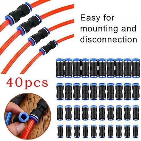 40-Piece PU Push-to-Connect Air Line Fittings: 1/4" (4mm), 5/16" (6mm), 3/8" (8mm), 1/2" (10mm) Straight Connectors for Pneumatic Systems in Kuwait