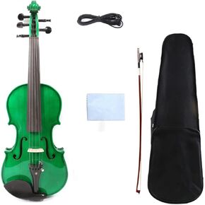 5-String Full Size Electric Acoustic Violin 4/4, Spruce & Maple Wood, Handmade, Includes Case & Bow (Green) in Kuwait