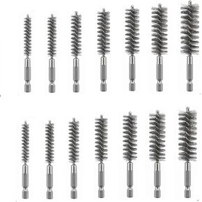 14 PCS Stainless Steel Bore Brush for Drill with 1/4" | Hex Shank Stainless Steel Wire Tube Brush 8/10/12/15/17/19/22mm Wire Brush for Power Drill for Cleaning Tubes, Rust, Bearings in Kuwait