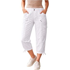 Dash Womens Cotton Pull on Elastic Waist Front and Back Pockets Belt Loops Capri with Cargo Pocket and Leg tie in Kuwait