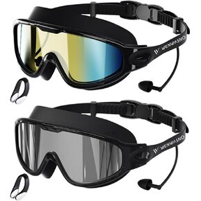Adult Swim Goggles, 2 Pack Anti-Fog Waterproof HD UV Protection Large Rim Swimming Goggles in Kuwait