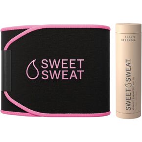 Sports Research® Waist Trimmer Pack - Sweet Sweat Waist Trimmer (Black/Pink, Medium) & Vanilla Workout Enhancer Roll-On Gel (6.4oz) in Saudi Arabia