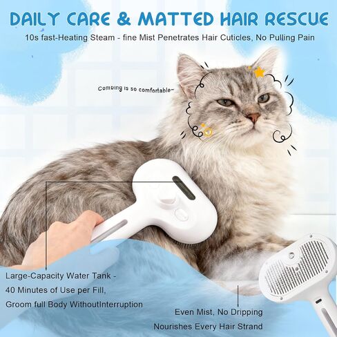 Fresh Fur Shower Brush, 3 in 1 Pet Steam Brush, Spray Hair Removal Comb for Cats ＆ Dogs - Deshedding＆ Grooming (White) in Saudi Arabia