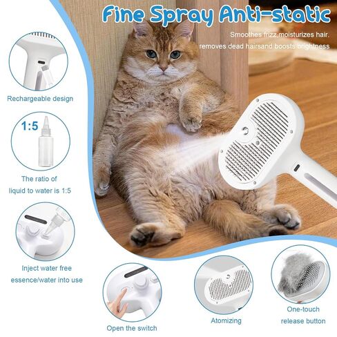 Fresh Fur Shower Brush, 3 in 1 Pet Steam Brush, Spray Hair Removal Comb for Cats ＆ Dogs - Deshedding＆ Grooming (White) in Saudi Arabia