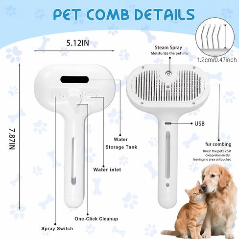 Fresh Fur Shower Brush, 3 in 1 Pet Steam Brush, Spray Hair Removal Comb for Cats ＆ Dogs - Deshedding＆ Grooming (White) in Saudi Arabia