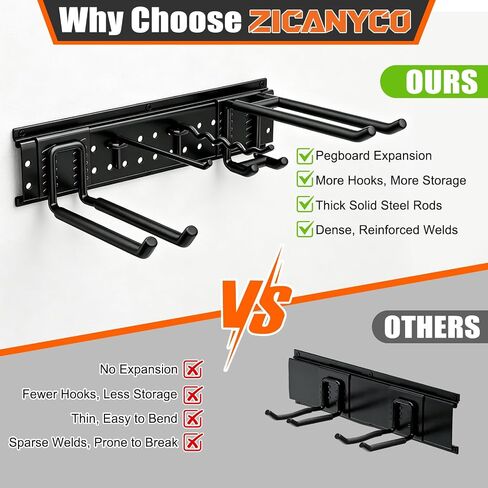 Garage Tool Organizer Wall Mount 66 inches with 13 Adjustable Heavy-Duty Hooks, Garage Organization, Garden Tool Storage Rack for Garage, Yard, and Shed, Holds Up to 520 lbs in Kuwait