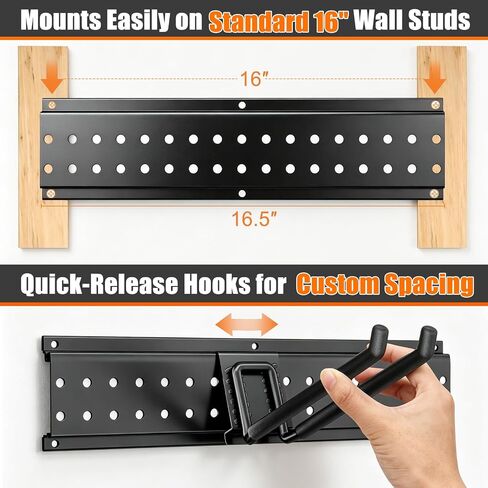 Garage Tool Organizer Wall Mount 66 inches with 13 Adjustable Heavy-Duty Hooks, Garage Organization, Garden Tool Storage Rack for Garage, Yard, and Shed, Holds Up to 520 lbs in Kuwait