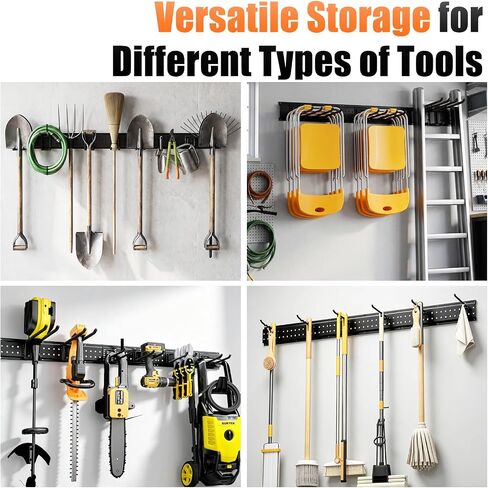 Garage Tool Organizer Wall Mount 66 inches with 13 Adjustable Heavy-Duty Hooks, Garage Organization, Garden Tool Storage Rack for Garage, Yard, and Shed, Holds Up to 520 lbs in Kuwait