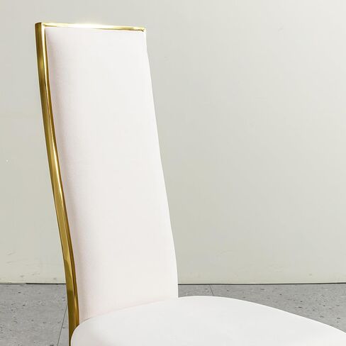 Luxury Dining Chair with Gold Frame, White Cushioned Seat, Contemporary Accent Chair Set of 2 Included in Kuwait