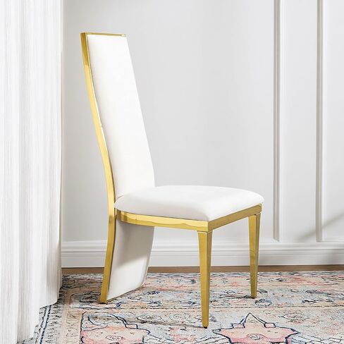 Luxury Dining Chair with Gold Frame, White Vevelt Upholstery Cushioned, High Curved Back Design Accent Chair Set 0f 4 for Dining Room in Kuwait