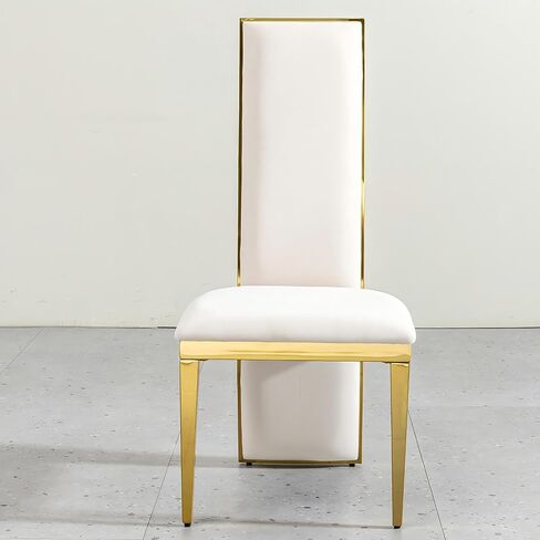 Luxury Dining Chair with Gold Frame, White Vevelt Upholstery Cushioned, High Curved Back Design Accent Chair Set 0f 4 for Dining Room in Kuwait