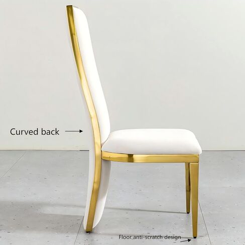 Luxury Dining Chair with Gold Frame, White Vevelt Upholstery Cushioned, High Curved Back Design Accent Chair Set 0f 4 for Dining Room in Kuwait