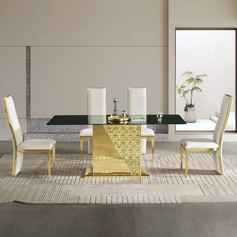 Luxury Dining Chair with Gold Frame, White Vevelt Upholstery Cushioned, High Curved Back Design Accent Chair Set 0f 4 for Dining Room in Kuwait