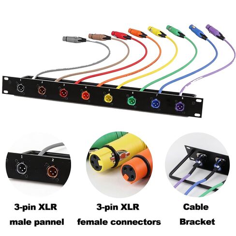 AMIMA 8-Channel XLR Patch Bay، ثعبان صوتي مثبت على حامل 1U، منافذ مرمزة بالألوان، جهات اتصال مطلية بالذهب للاستوديو والصوت الحي (XLR) in Kuwait