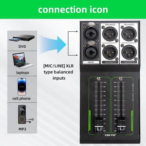 وحدة تحكم في مستوى الصوت للشاشة السلبية، XLR 1 مدخل 2 مخرج وحدة تحكم استوديو ستيريو سلبية، لا يوجد فقدان لضبط مستوى الصوت التوصيل والتشغيل للاستوديو ونظام الصوت المنزلي COKYIS in Kuwait