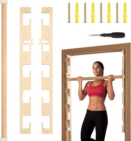 Leinuosen Doorway Pull-up Bar Sets Adjustable 5 Levels Wooden Doorway Pull-up Bar and 2 Door Frame with 6 Sets of Screw-in Heavy-duty Door-mounts to Fits 118cm in Kuwait