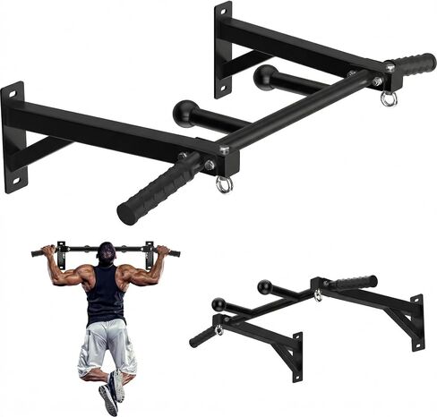 Upgrade Wall Mount Pull Up Bar, Heavy Duty Steel PullUp Bar Fits 24'' Wood Studs, Multi Grip Pull Up Bar with Ball Finger & Round Rings, for Home Gym Garage Basement Strength Training Chin Up Bar in Kuwait