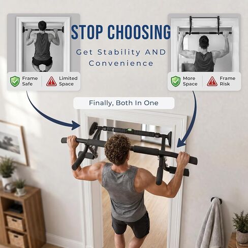 EAST MOUNT Doorway Pull Up Bar, Adjustable Height, Leave Installed, Full Range Pull-Ups, No Drill Home Gym Equipment, Multi-Grip Pull Up Bar, Holds up to 440 LBS in Kuwait