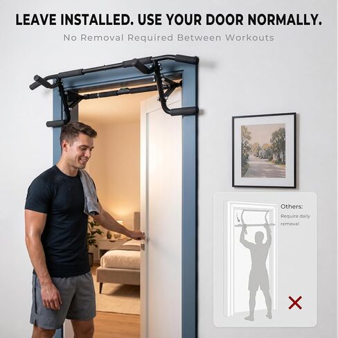 EAST MOUNT Doorway Pull Up Bar, Adjustable Height, Leave Installed, Full Range Pull-Ups, No Drill Home Gym Equipment, Multi-Grip Pull Up Bar, Holds up to 440 LBS in Kuwait