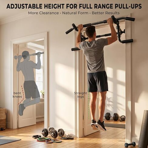 EAST MOUNT Doorway Pull Up Bar, Adjustable Height, Leave Installed, Full Range Pull-Ups, No Drill Home Gym Equipment, Multi-Grip Pull Up Bar, Holds up to 440 LBS in Kuwait