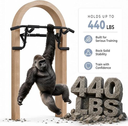 EAST MOUNT Doorway Pull Up Bar, Adjustable Height, Leave Installed, Full Range Pull-Ups, No Drill Home Gym Equipment, Multi-Grip Pull Up Bar, Holds up to 440 LBS in Kuwait