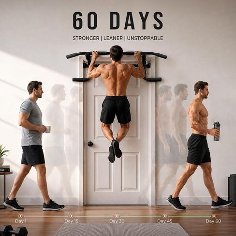 EAST MOUNT Doorway Pull Up Bar, Adjustable Height, Leave Installed, Full Range Pull-Ups, No Drill Home Gym Equipment, Multi-Grip Pull Up Bar, Holds up to 440 LBS in Kuwait