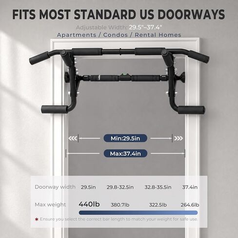 EAST MOUNT Doorway Pull Up Bar, Adjustable Height, Leave Installed, Full Range Pull-Ups, No Drill Home Gym Equipment, Multi-Grip Pull Up Bar, Holds up to 440 LBS in Kuwait