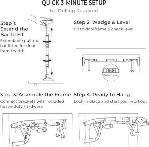 EAST MOUNT Doorway Pull Up Bar, Adjustable Height, Leave Installed, Full Range Pull-Ups, No Drill Home Gym Equipment, Multi-Grip Pull Up Bar, Holds up to 440 LBS in Kuwait