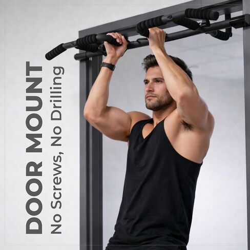 HANZO Doorway Pull Up Bar Set with Suspension Straps – Multi-Grip Chin Up Bar for Home Gym – No Screws, Strength Training Workout Bar, Door Gym Pullup Bar in Kuwait