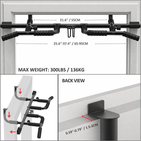 HANZO Doorway Pull Up Bar Set with Suspension Straps – Multi-Grip Chin Up Bar for Home Gym – No Screws, Strength Training Workout Bar, Door Gym Pullup Bar in Kuwait