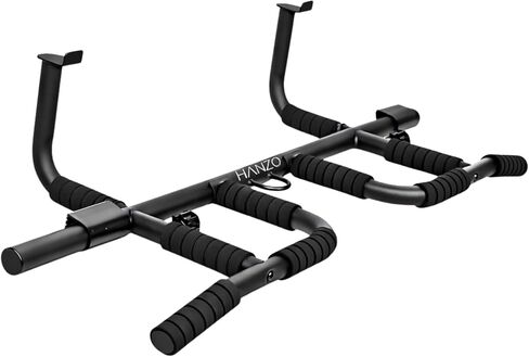HANZO Doorway Pull Up Bar Set with Suspension Straps – Multi-Grip Chin Up Bar for Home Gym – No Screws, Strength Training Workout Bar, Door Gym Pullup Bar in Kuwait