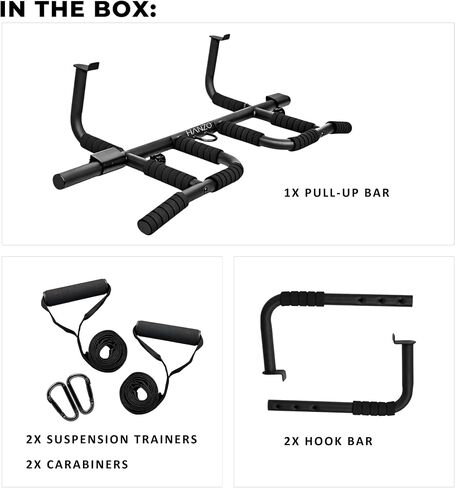 HANZO Doorway Pull Up Bar Set with Suspension Straps – Multi-Grip Chin Up Bar for Home Gym – No Screws, Strength Training Workout Bar, Door Gym Pullup Bar in Kuwait