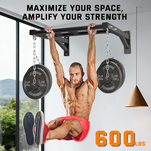 Pull Up Bar Wall Mounted, 600lbs Heavy Duty Chin Up Bar, 24" Multi-Grip Strength Training Pull-up Bars, for Garage Indoor Basement Workout Strength Training Equipment with Round Anchors in Kuwait