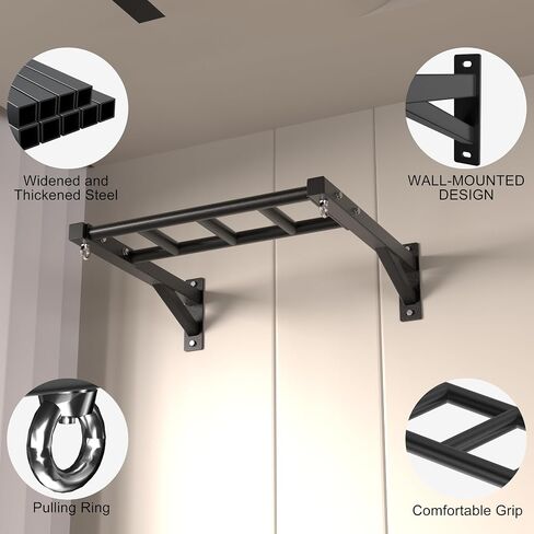 Pull Up Bar Wall Mounted, 600lbs Heavy Duty Chin Up Bar, 24" Multi-Grip Strength Training Pull-up Bars, for Garage Indoor Basement Workout Strength Training Equipment with Round Anchors in Kuwait