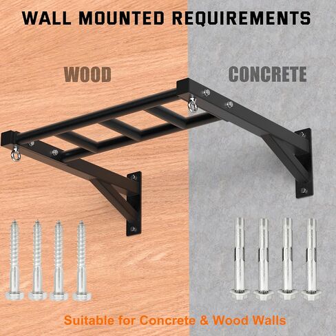 Pull Up Bar Wall Mounted, 600lbs Heavy Duty Chin Up Bar, 24" Multi-Grip Strength Training Pull-up Bars, for Garage Indoor Basement Workout Strength Training Equipment with Round Anchors in Kuwait