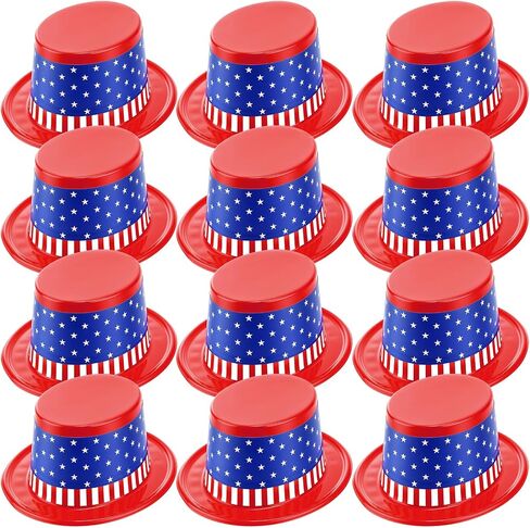 24 Pieces American Flag Plastic Hats Party Supplies Patriotic 4th of July Caps Red White and Blue Hats for Independence Day USA Party Accessories in Kuwait
