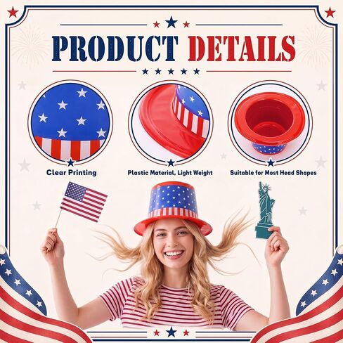 24 Pieces American Flag Plastic Hats Party Supplies Patriotic 4th of July Caps Red White and Blue Hats for Independence Day USA Party Accessories in Kuwait