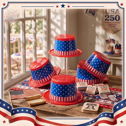 24 Pieces American Flag Plastic Hats Party Supplies Patriotic 4th of July Caps Red White and Blue Hats for Independence Day USA Party Accessories in Kuwait
