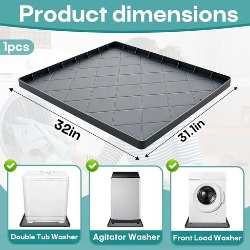 Washing Machine Mat 32"x30", Washer Tray for Floor Protection, Washing Machine Drain Pan Silicone Mat, Non-Slip Anti-Vibration Pad for Washer and Dryer Waterproof Leak Proof Silicone Drip Tray in Kuwait