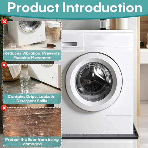 Washing Machine Mat 32"x30", Washer Tray for Floor Protection, Washing Machine Drain Pan Silicone Mat, Non-Slip Anti-Vibration Pad for Washer and Dryer Waterproof Leak Proof Silicone Drip Tray in Kuwait