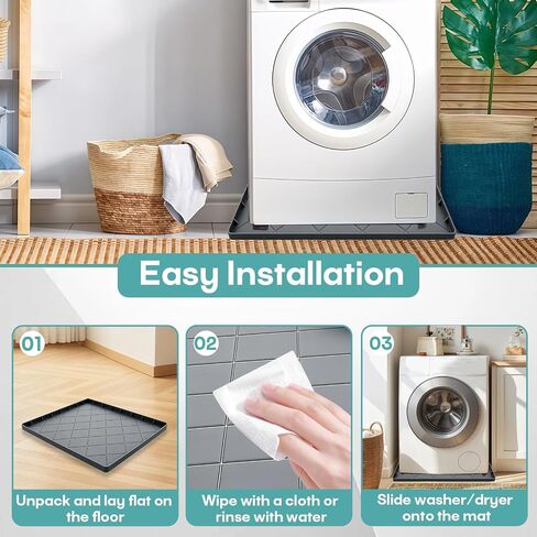 Washing Machine Mat 32"x30", Washer Tray for Floor Protection, Washing Machine Drain Pan Silicone Mat, Non-Slip Anti-Vibration Pad for Washer and Dryer Waterproof Leak Proof Silicone Drip Tray in Kuwait