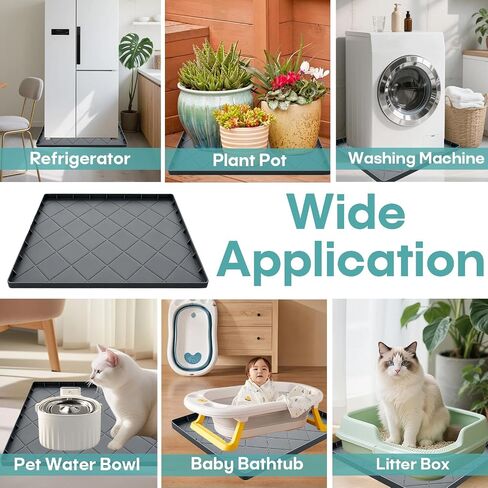 Washing Machine Mat 32"x30", Washer Tray for Floor Protection, Washing Machine Drain Pan Silicone Mat, Non-Slip Anti-Vibration Pad for Washer and Dryer Waterproof Leak Proof Silicone Drip Tray in Kuwait
