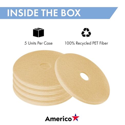 Americo Beige Carpet Cleaning Floor Pad, 20" Diameter, 5 Pads/Case, Made in USA in Kuwait