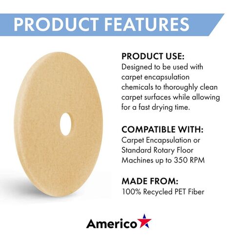 Americo Beige Carpet Cleaning Floor Pad, 20" Diameter, 5 Pads/Case, Made in USA in Kuwait