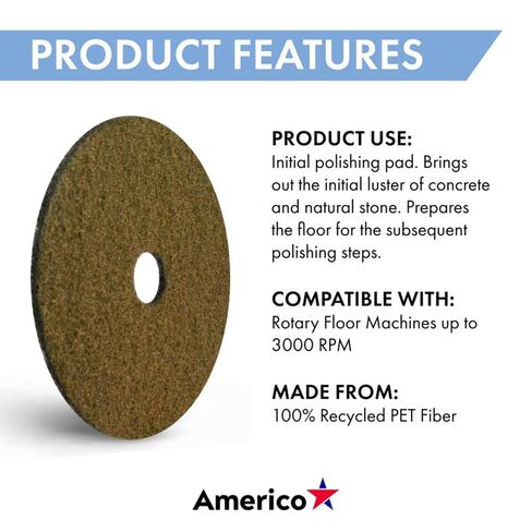 Americo Black Diamond 1500 Yellow Initial Polishing Flood Pad, 27" Diameter, Medium Gloss, 1500 Grit, 2 Pads/Case, Made in The USA in Kuwait
