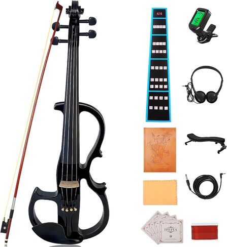 4-String Solid Wood Electric Violin Full Size 4/4 with Pickup & Headphone Output - Complete Beginner to Pro Electric Violin Kit with Case, Bow, Shoulder Rest (Black) in Kuwait
